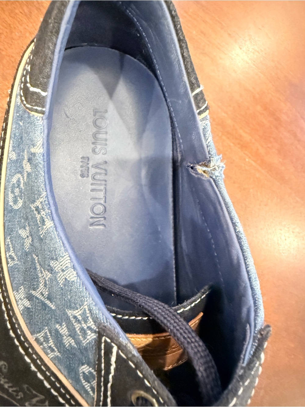 One Of A Kind Louis Vuitton Men’s Denim Monogram Sneakers in Navy - Picture 7 of 7